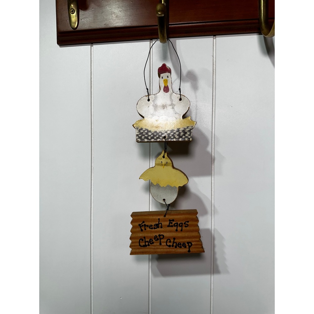 Vintage Farmhouse Wood Chicken Hen Chick Wall Decor Fresh Eggs Cheep Cheep Sign